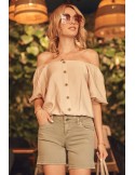 Shorts mit hoher Taille, Khaki 630 – Online-Shop – Boutique